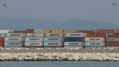 Containers are seen in a port in Malaga