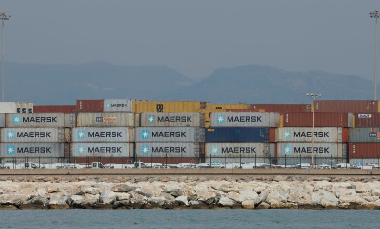 Containers are seen in a port in Malaga