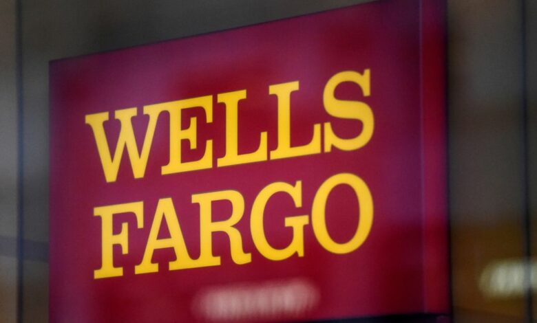 A Wells Fargo logo is seen in New York City
