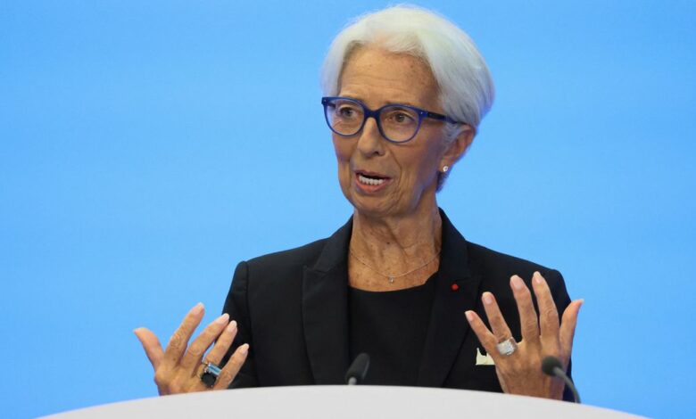 President of ECB Christine Lagarde addresses a news conference in Frankfurt