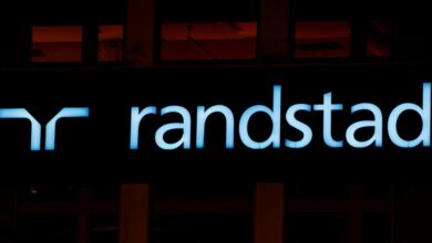 Logo of personnel service provider Randstad is seen in Zurich