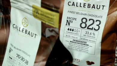Products of chocolate and cocoa product maker Barry Callebaut are displayed during annual news conference in Zurich