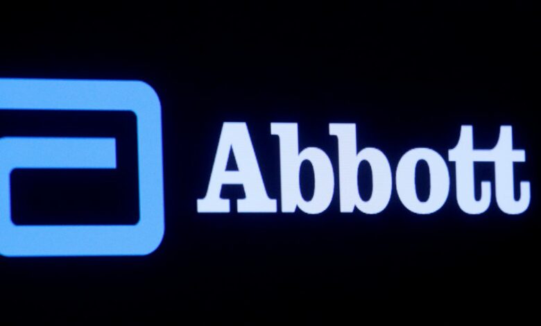 Abbott Laboratories logo is displayed on a screen at the  NYSE in New York