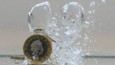 UK pound coins plunge into water in this illustration picture