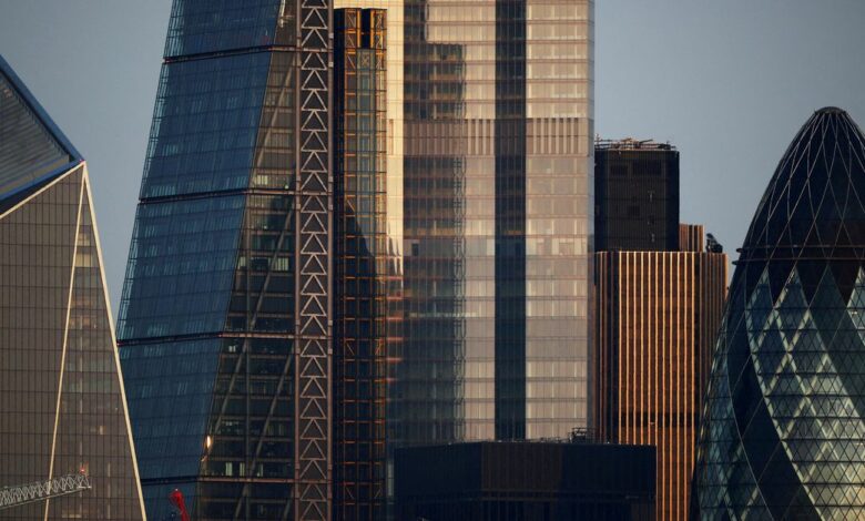 mFILE PHOTO: Skyscrapers in The City of London financial district are seen in London
