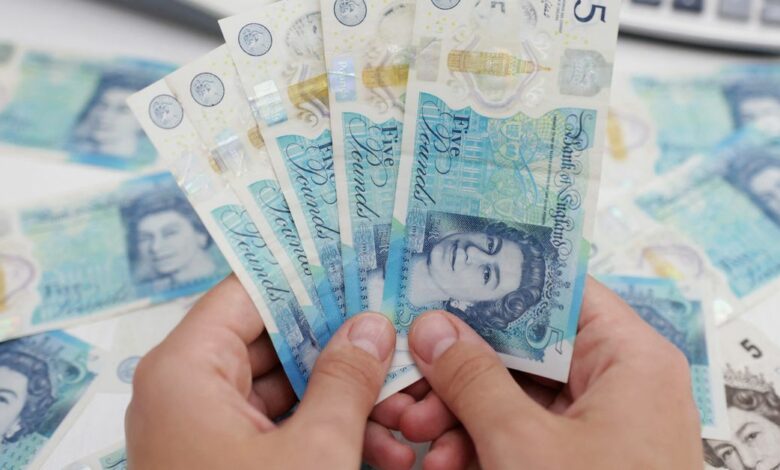 Illustration shows British Pound banknotes