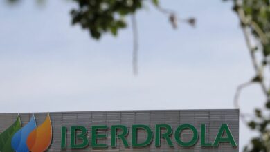 The logo of Spanish utility company Iberdrola is seen outside its headquarters in Madrid