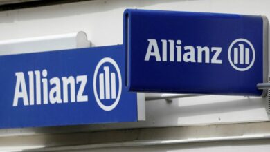 The logo of Allianz is seen in Paris