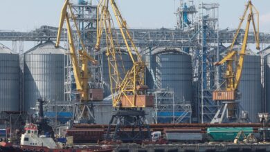 A grain terminal at the sea port in Odesa, Ukraine