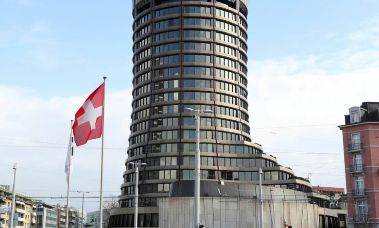 The tower of the Bank for International Settlements is seen in Basel
