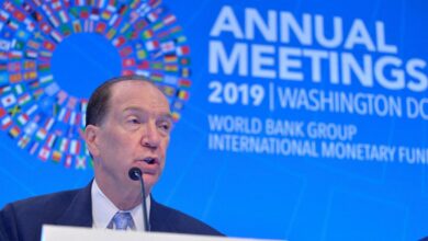 Climate change activists protest against World Bank President David Malpass in Washington