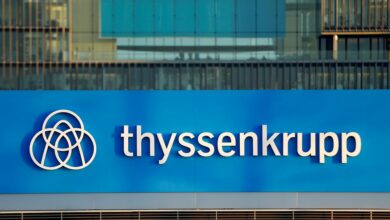 A logo of Thyssenkrupp AG is pictured at the company