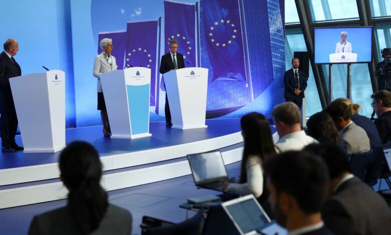 Christine Lagarde, European Central Bank (ECB) president addresses a news conference, in Frankfurt