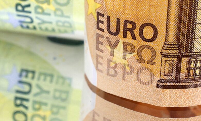 Illustration shows Euro banknotes