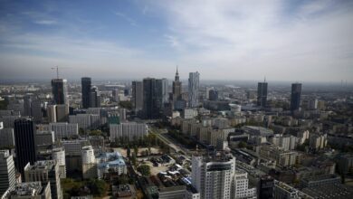 The Palace of Culture is seen from the construction site of new skyscraper in Warsaw