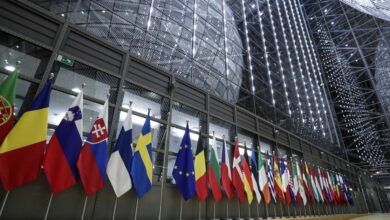 EU countries flags are seen without the British flag at EU Council in Brussels