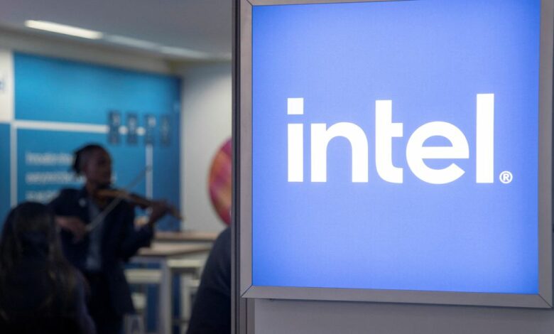 The Intel Corporation logo is seen  in Davos