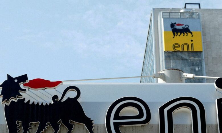 The logo of Italian energy company Eni is seen at a gas station in Rome, Italy
