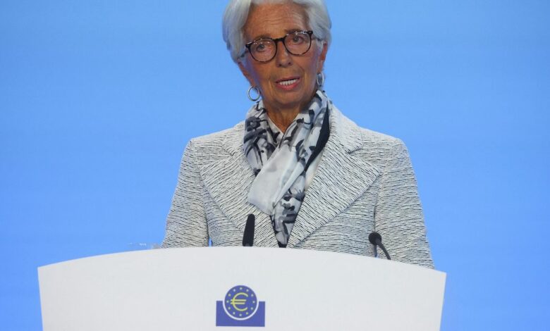 Christine Lagarde, European Central Bank (ECB) president addresses a news conference, in Frankfurt