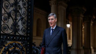 Business Secretary Jacob Rees Mogg walks outside Number 10 Downing Street in London