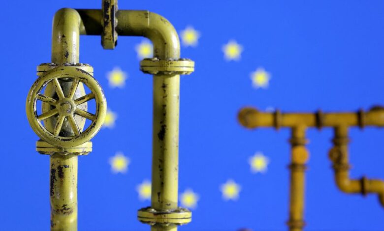 Illustration shows natural gas pipeline and EU flag