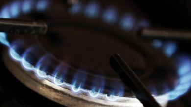 A gas burner is pictured on a cooker in a private home in Bordeaux