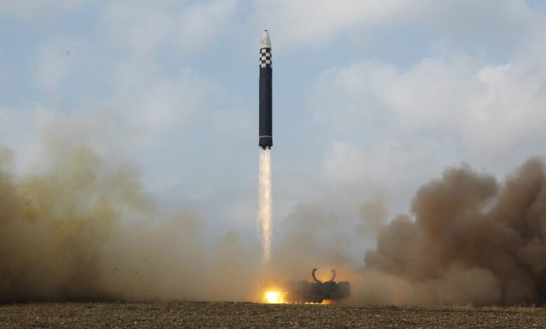 An intercontinental ballistic missile (ICBM) is launched in this undated photo released on November 19, 2022 by North Korea